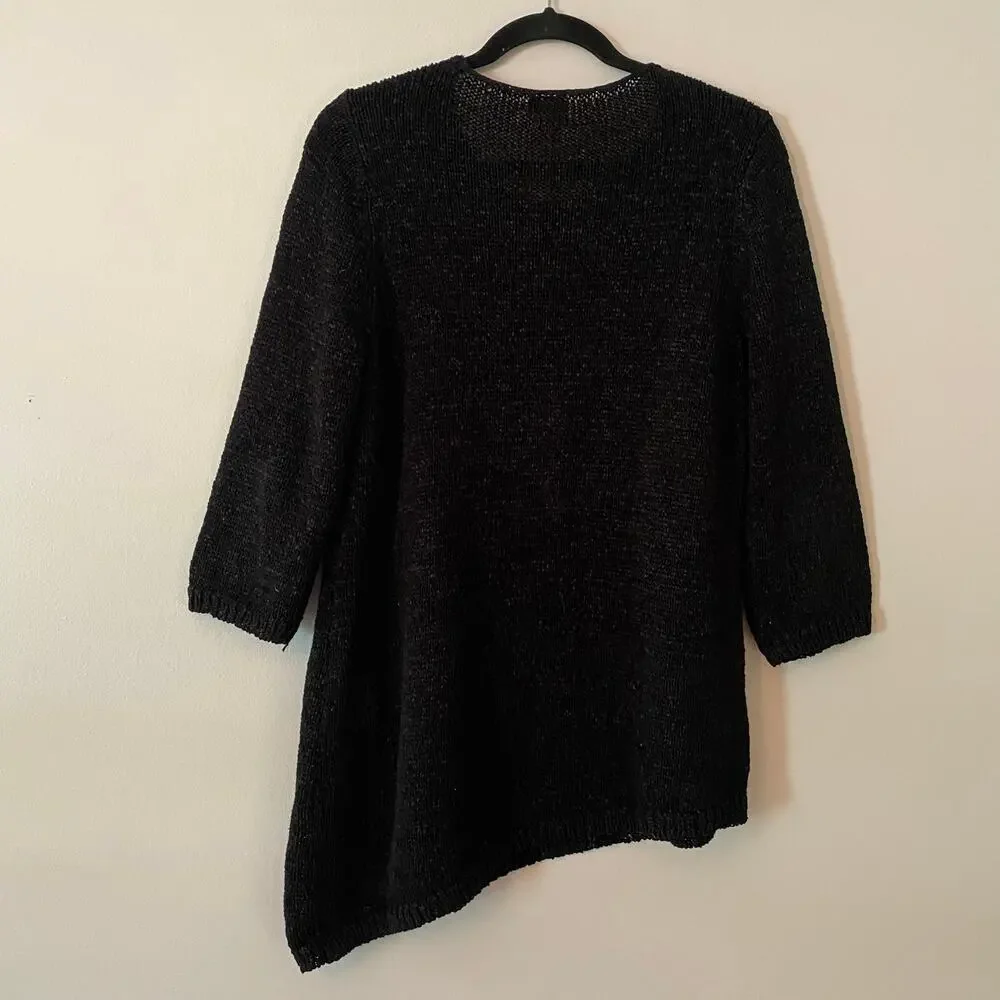 Chico's Black Knit Cotton Blend 3/4 Sleeve Sweater Minimalist Women's 2 / Large